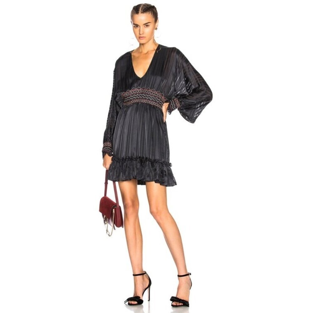 Ulla Johnson Odette Silk Dress In‎ Midnight Size 6 V-Neck Long Sleeves Dolman